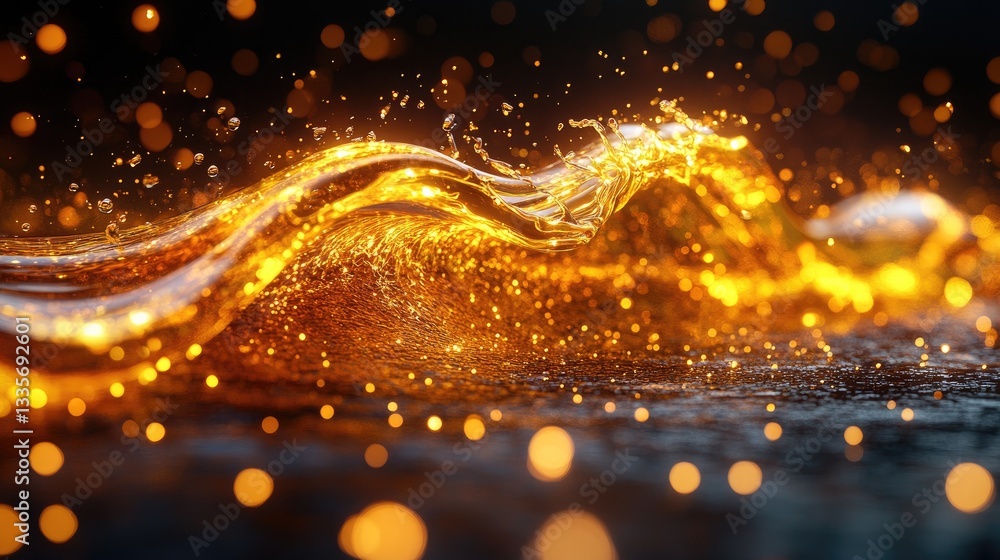 Naklejka premium Golden liquid waves in motion