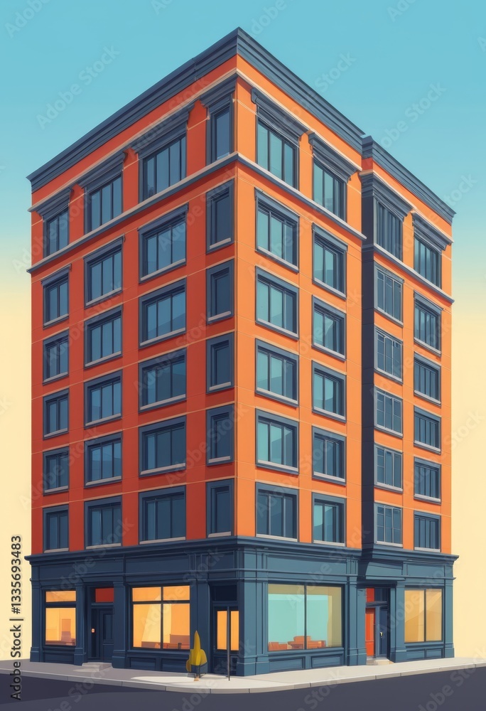 Illustration of building with street sign in front Illustration of building with street sign in front