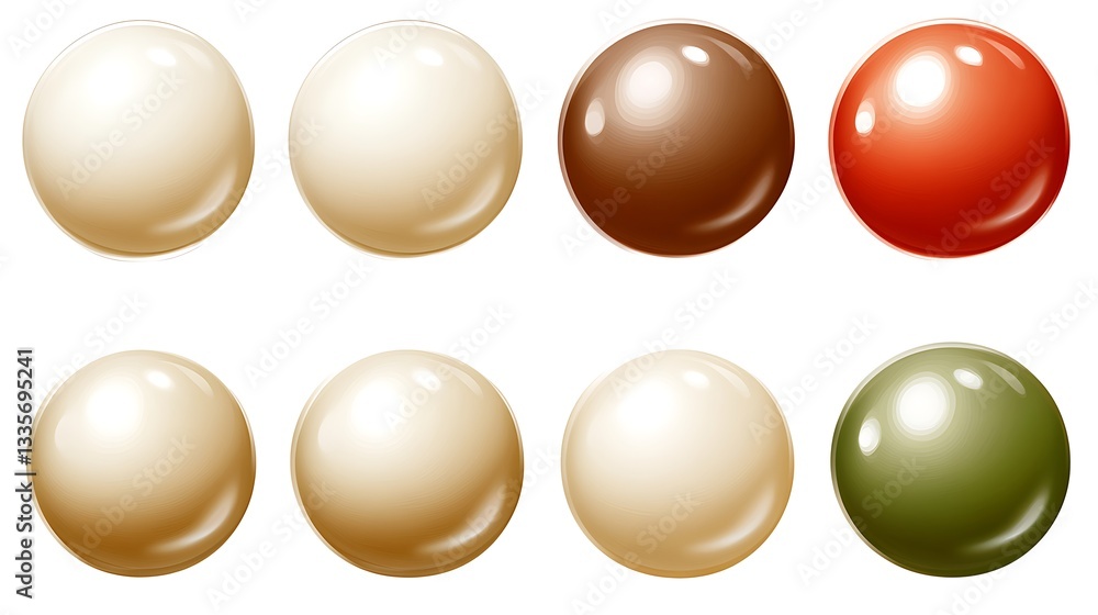 Eight glossy spheres in varying earth tones. Eight glossy spheres in varying earth tones.
