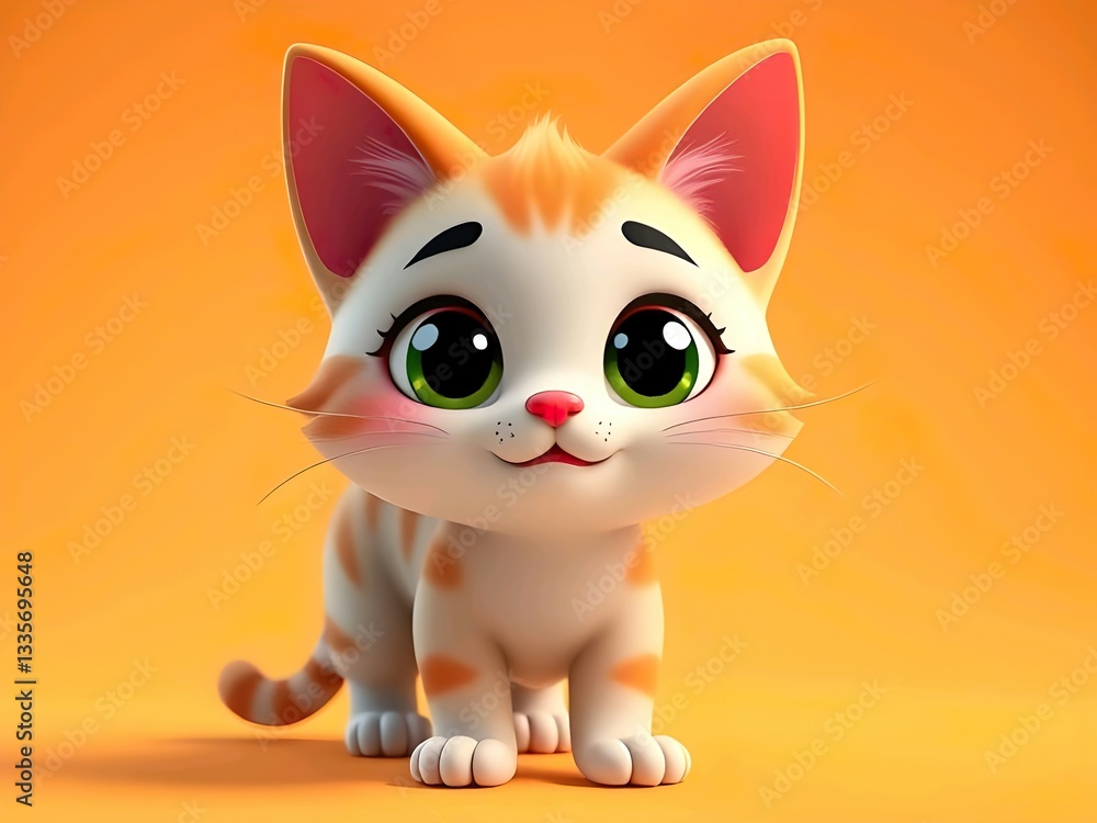 Fototapeta premium Cute baby cat cartoon 3d rendering illustration