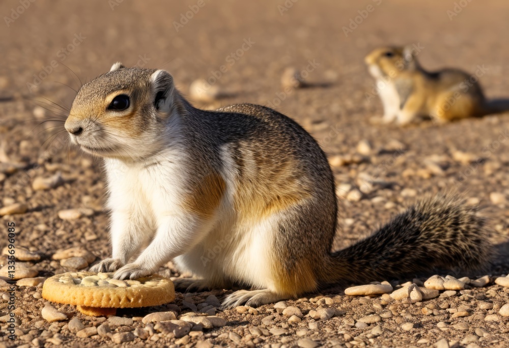 There's a little squirrel eating cookies on the ground There's a little squirrel eating cookies on the ground