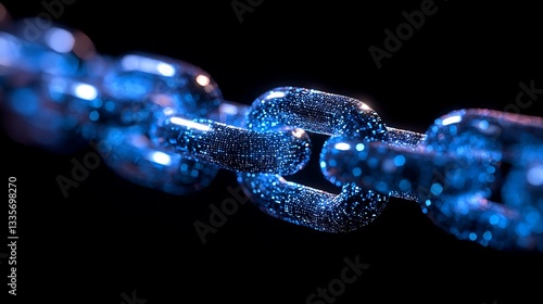 Glowing blue digital chain link.