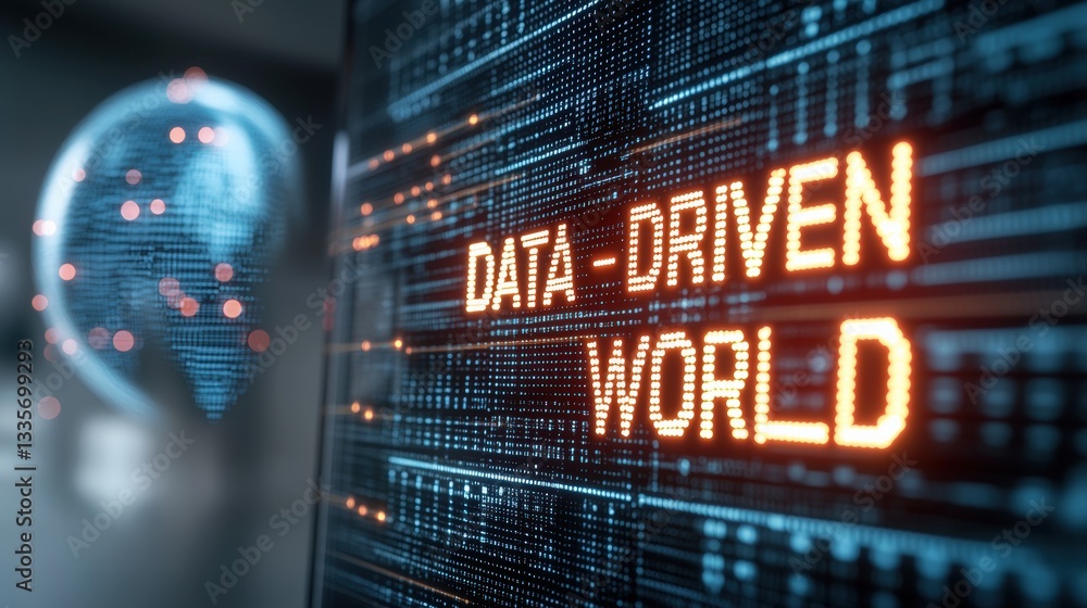 Digital data display emphasizing a data-driven world concept. Digital data display emphasizing a data-driven world concept.