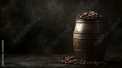 A Rustic Barrel Overflowing With Fresh Roasted Coffee Beans