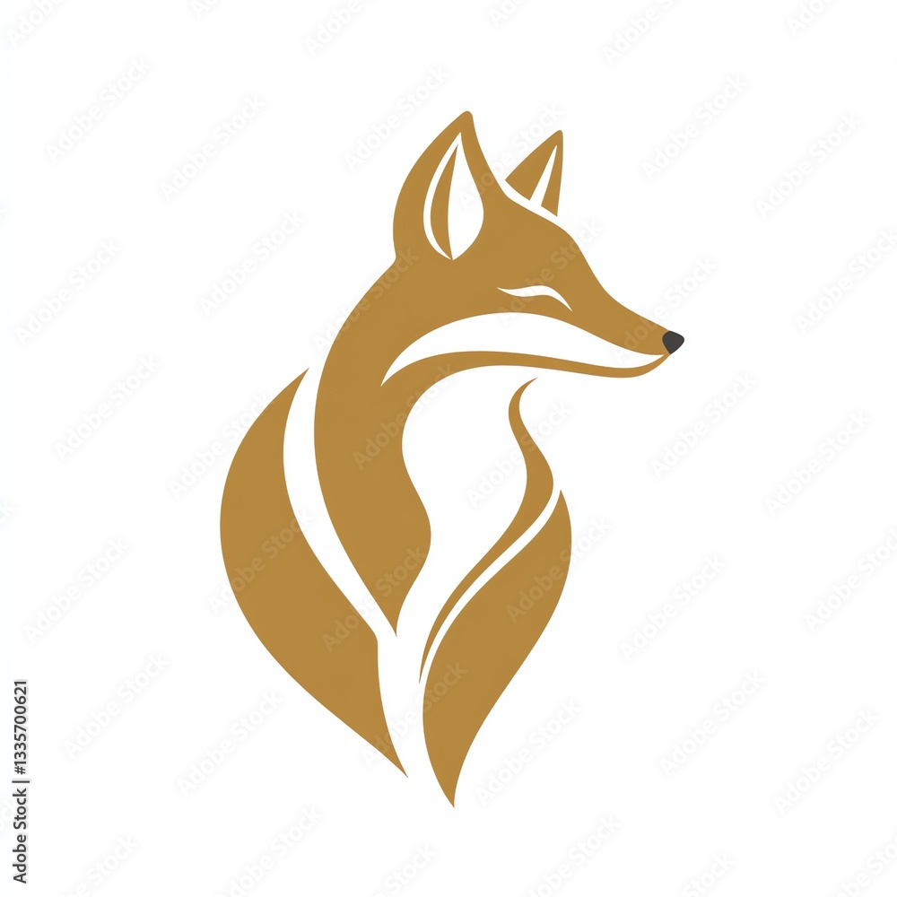 Obraz premium Elegant Fox Design A Golden Silhouette Against a White Background, Graceful Pose, Serene Atmosphere