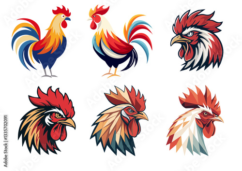 "Stylized Rooster Logo & Vector Illustration – Colorful & Aggressive Chicken Designs"