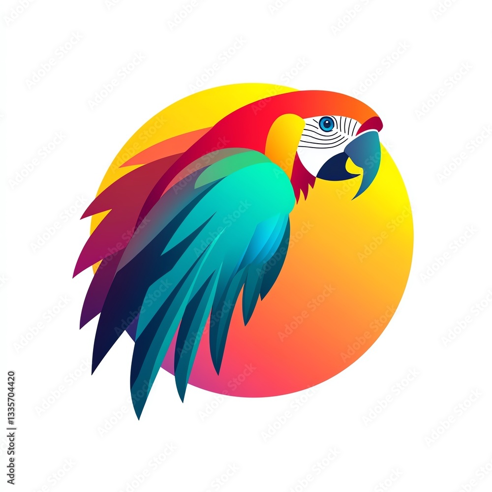 Obraz premium Vibrant Macaw in Flight Against a Warm Sunset, a Colorful and Captivating Bird Logo Design