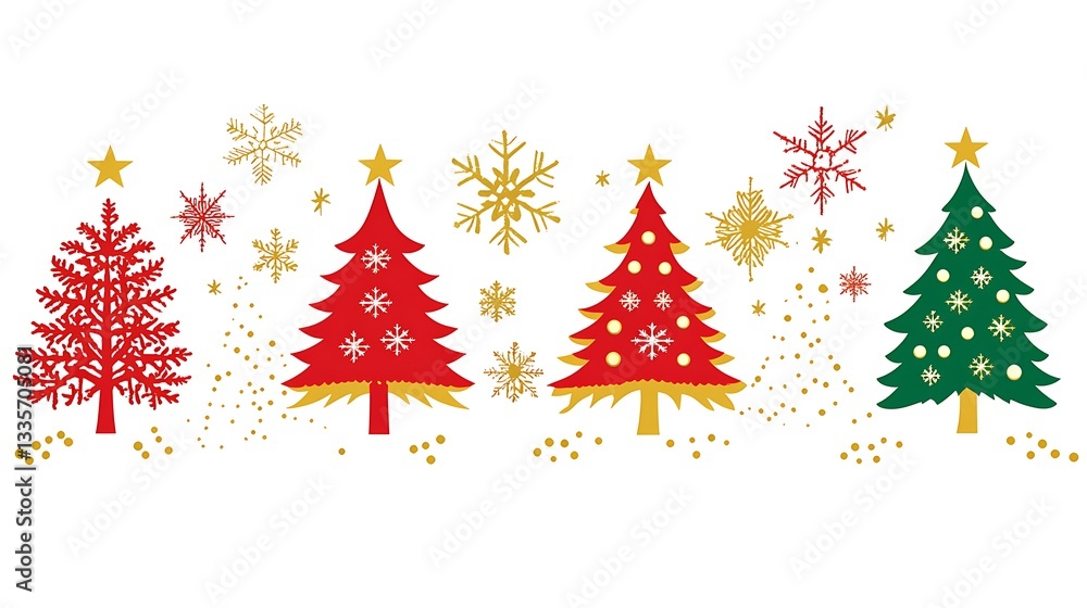Festive Christmas trees and snowflakes banner. Festive Christmas trees and snowflakes banner.