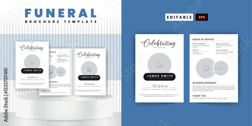 Funeral Template for Memorial Program. Minimalist Funeral Invitation Card Bifold Brochure Design Layout.