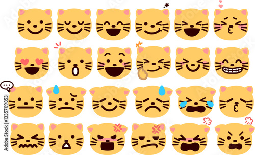絵文字、顔文字 いろいろな表情の猫の顔のイラストセット