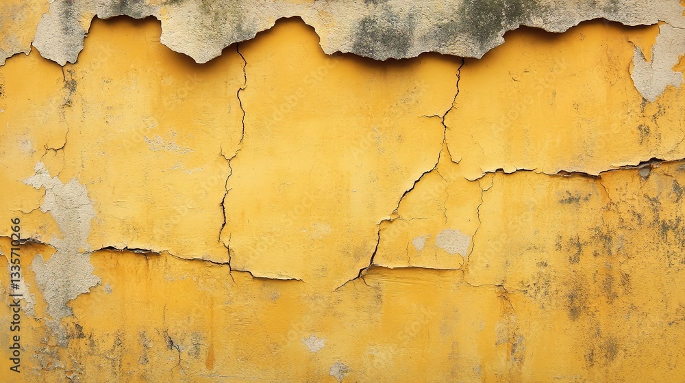 Obraz premium Weathered Elegance: A close-up view of an aged exterior wall showcasing flaking paint, revealing the textured layers beneath, evokes a sense of timeless beauty and history.
