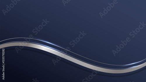 Abstract 3D luxury silver ribbon and lines elements with glowing light effect on background.
