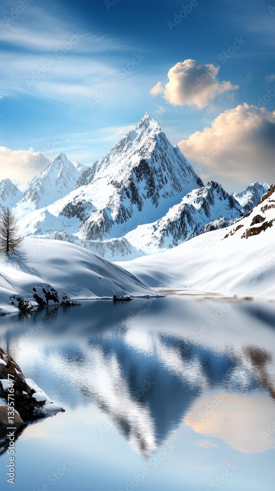 custom made wallpaper toronto digitalSnow Covered Mountain Peaks Reflected in a Calm Winter Lake
