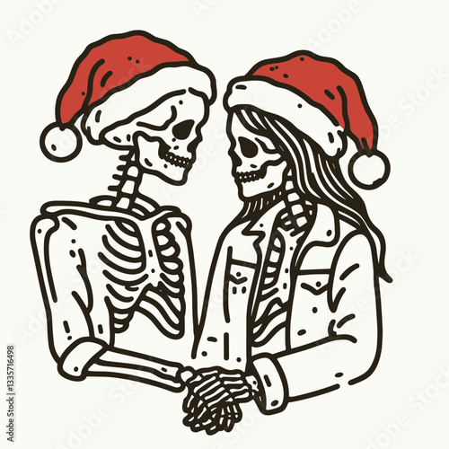 Wallpaper Mural Skeleton couple wear santa hats close holding hands a minimalist silhouette graphic  for a spooky holiday card Torontodigital.ca