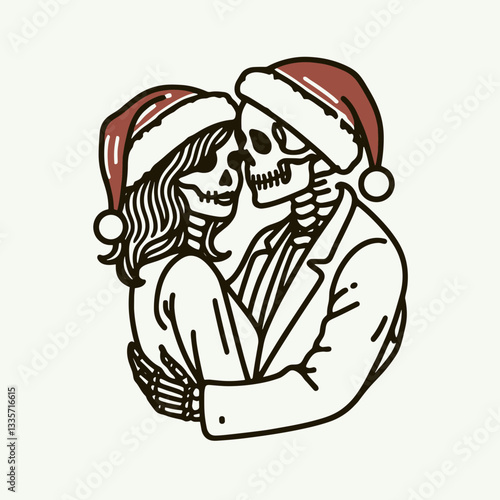 Wallpaper Mural Skeleton couple wear santa hat classic embrace minimalist silhouette graphic a romantic winter's day scene Torontodigital.ca