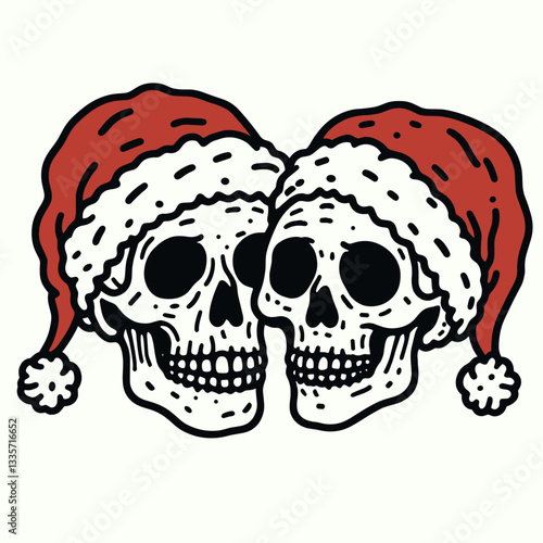Wallpaper Mural Skeleton couple wear santa hats cheek to cheek minimalist monochrome graphic drawing a festive winter embrace Torontodigital.ca