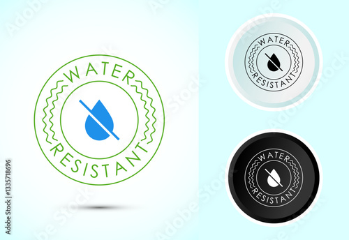 Water resistant icon design illustration, Waterproof sign, liquid proof protection. Color black and white