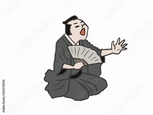 Illustration of a Rakugo performer from the Edo period telling a story