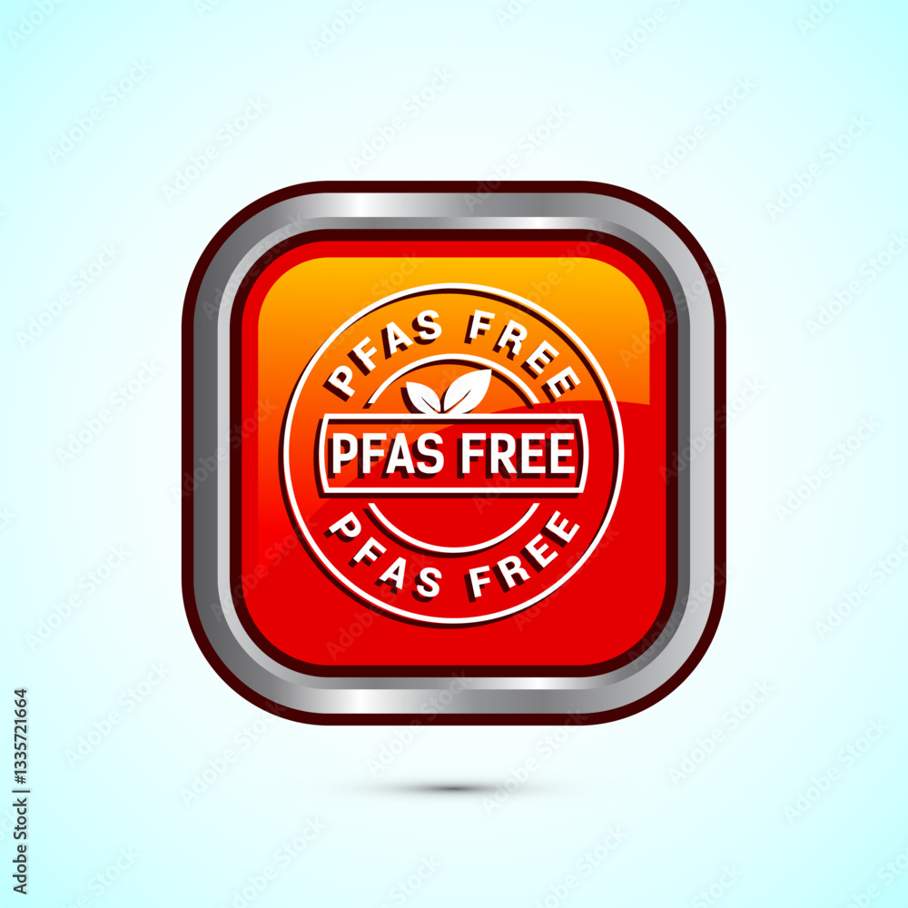 Fototapeta premium PFAS free icon design illustration, PFAS free label, badge. Proper nutrition. Orange color square button design