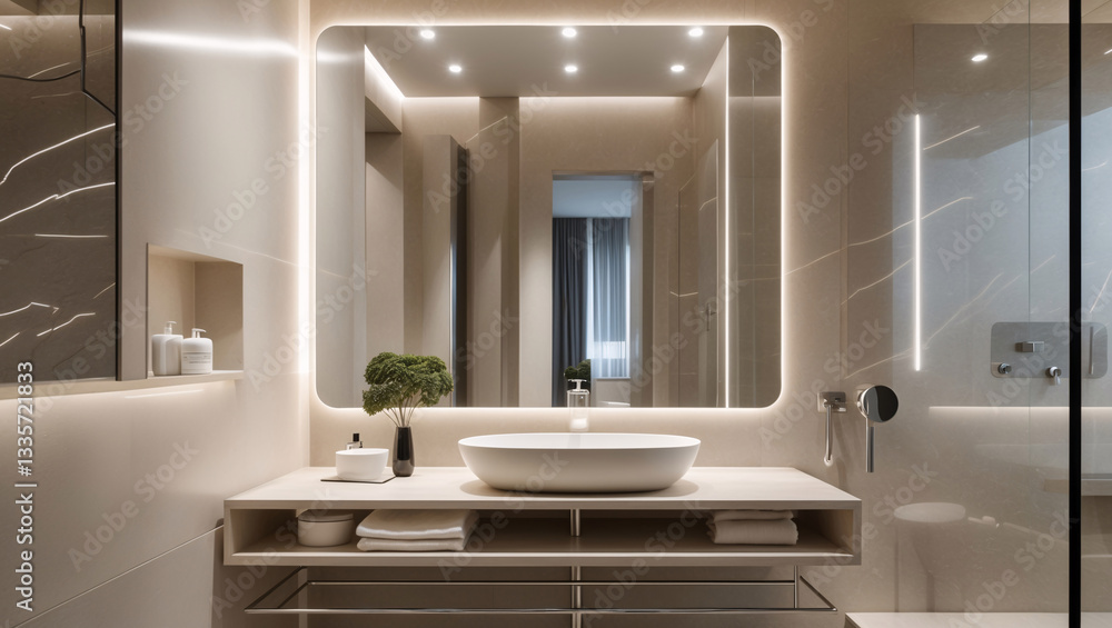 Sophisticated modern wash basin design in hotel or apartment bathroom featuring contemporary lines and premium materials for elegance Modern Interior Design Inspiration Sophisticated modern wash basin design in hotel or apartment bathroom featuring contemporary lines and premium materials for elegance Modern Interior Design Inspiration