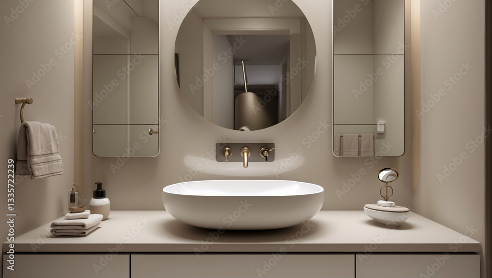 Fototapeta premium Sophisticated modern wash basin in hotel or luxurious apartment bathroom offering high end materials and contemporary finishes Modern Interior Design Inspiration