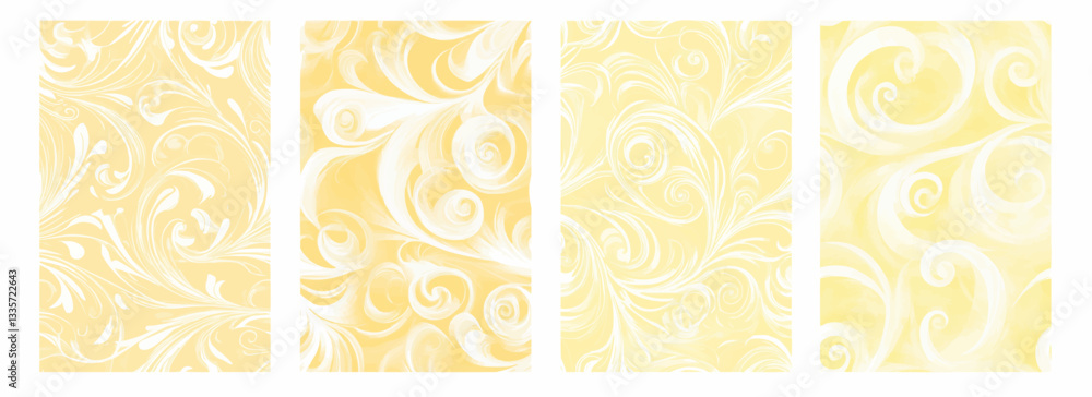 Vector pattern set of gentle abstract white swirls on a pastel buttermilk yellow background Vector pattern set of gentle abstract white swirls on a pastel buttermilk yellow background