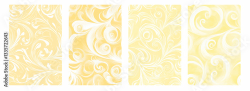 Vector pattern set of gentle abstract white swirls on a pastel buttermilk yellow background