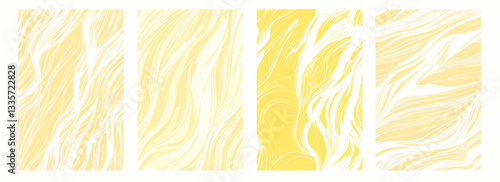 Vector pattern set of graceful wavy white strokes on a light buttery yellow background