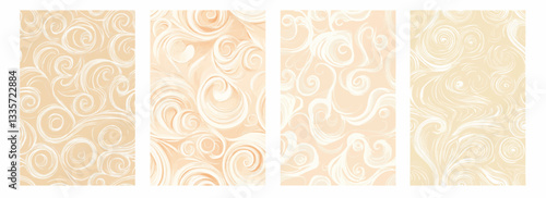 Vector pattern set of minimal freeform white swirls on a warm vanilla background