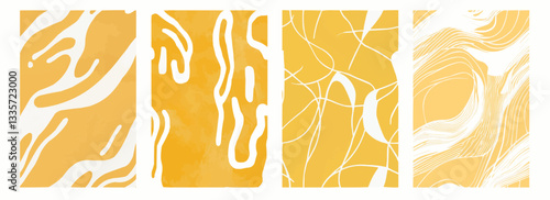Vector pattern set of organic abstract white curves on a pale honey yellow background