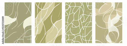 Vector pattern set of modern hand drawn white curves on a pastel olive green background