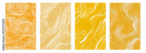 Vector pattern set of organic swirling white lines on a soft mustard yellow background