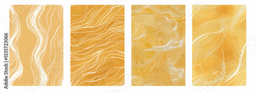 Vector pattern set of flowing white lines on a pastel golden honey background