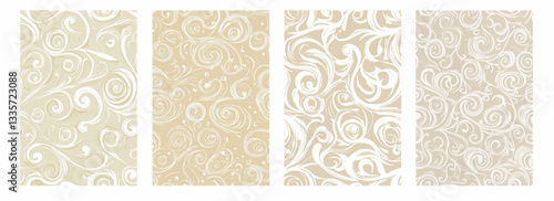 Vector pattern set of swirling white patterns on a muted champagne beige background