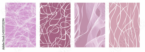 Vector pattern set of thin looping white lines on a pastel plum background