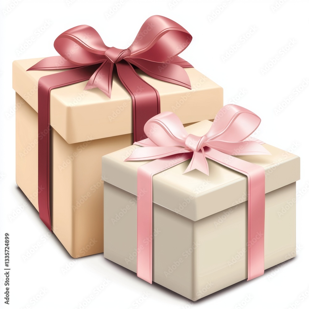Fototapeta premium Elegant gift boxes with colorful ribbons stacked together isolated on white background for festive celebrations and occasions