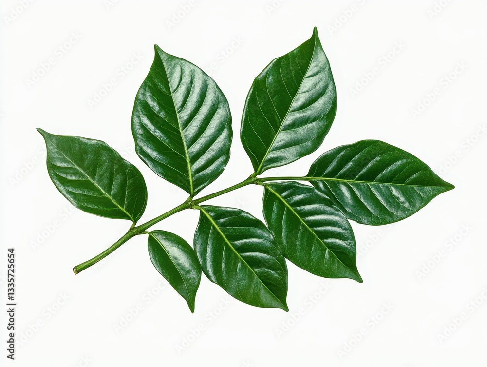 Fototapeta premium Vibrant green leaves arranged artistically on a clean white background