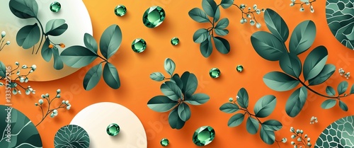 peridot pattern on orange plain background digital abstract art work illustration design