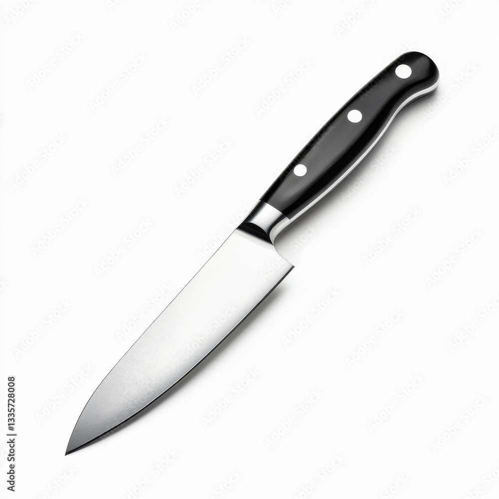 A knife with a black handle and a silver blade A knife with a black handle and a silver blade