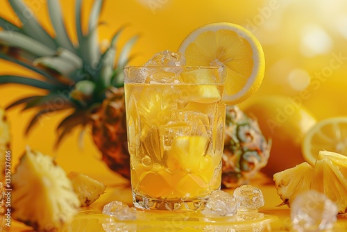 Detailed Picture of Yellow Iced Tea with Pineapple, Lemon