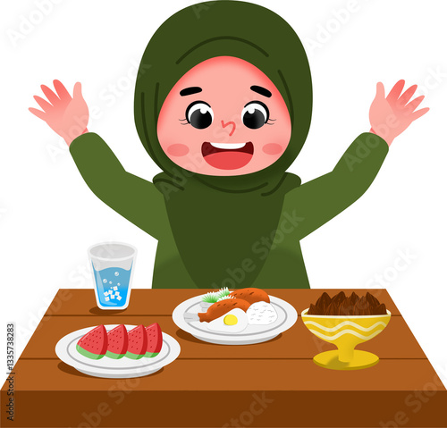 Illustration of a Girl Enjoying a Meal