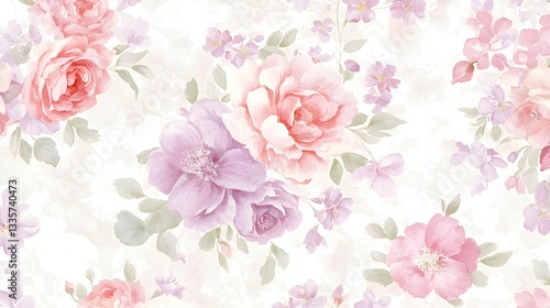 Elegant Floral Pattern with Soft Pastel Hues and Delicate Details