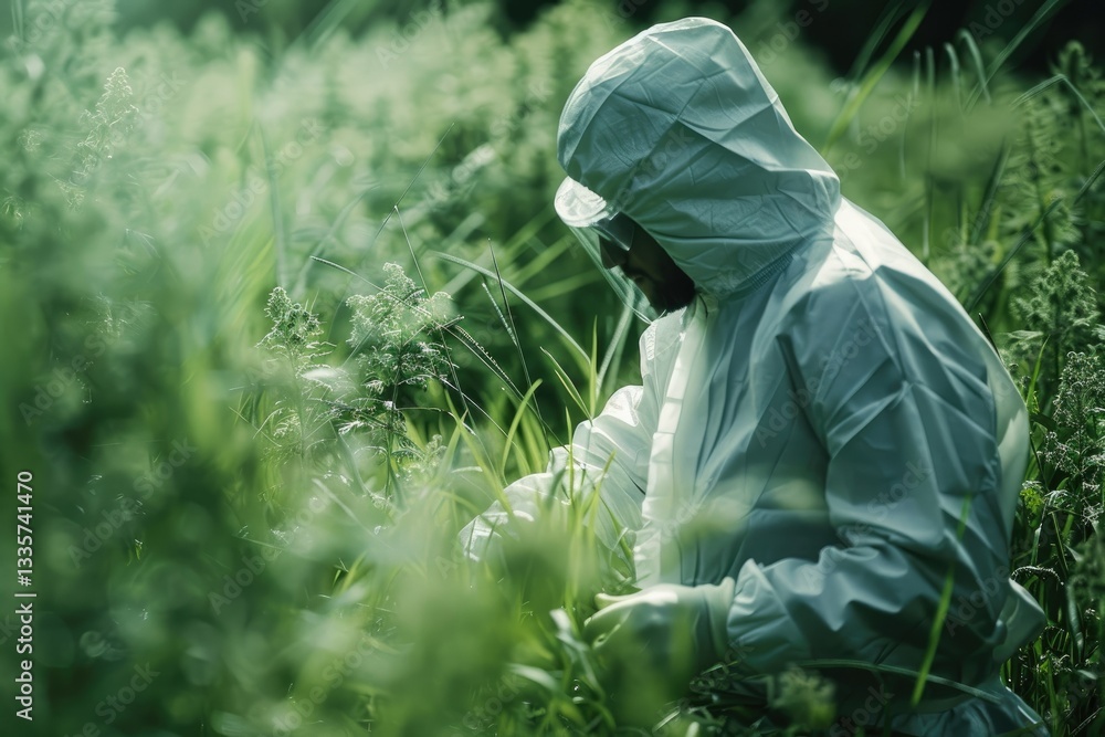 High Resolution Visual of Scientist Examining Industrial Plantation High Resolution Visual of Scientist Examining Industrial Plantation
