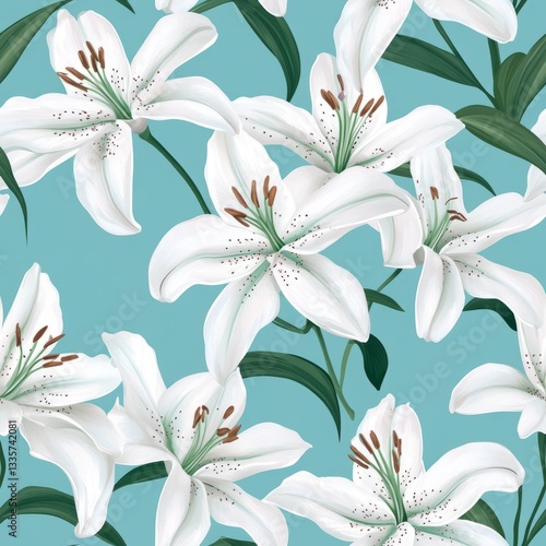 Art Seamless Design View --tile Floral Turquoise Lilies