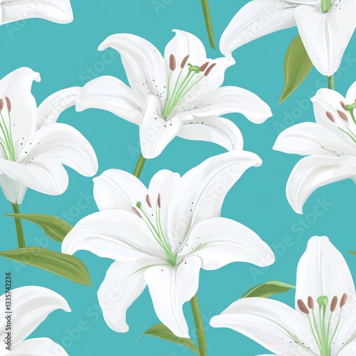 Art Seamless Design Overview Turquoise Floral --tile