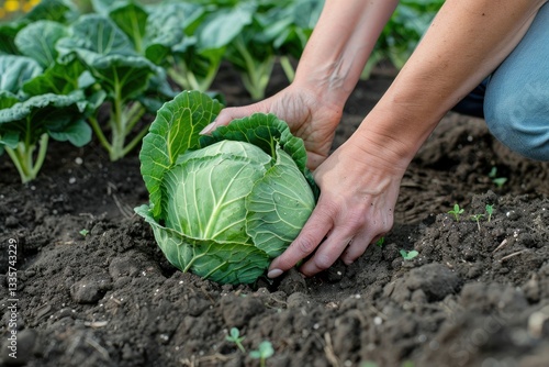 Wallpaper Mural Premium Quality Visual of Woman Taking a Green Cabbage From the Ground Torontodigital.ca