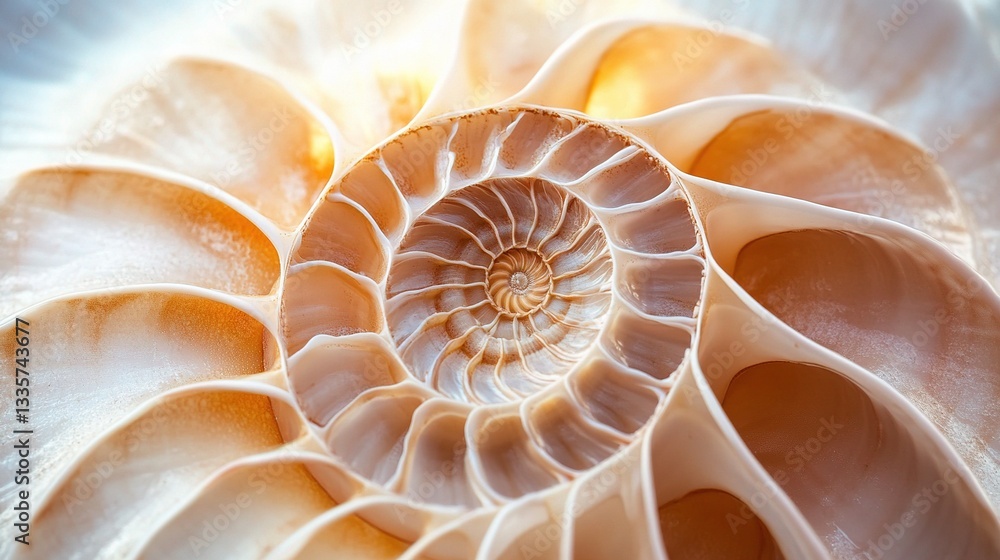Spiral Shell: A mesmerizing close-up of a nautilus shell, revealing its perfect logarithmic spiral, a natural wonder showcasing the elegance of form and pattern. Spiral Shell: A mesmerizing close-up of a nautilus shell, revealing its perfect logarithmic spiral, a natural wonder showcasing the elegance of form and pattern.