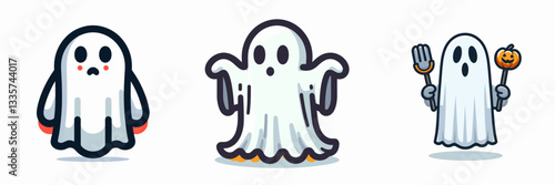 X 03 Halloween Ghost costume vector outline drawing depicts a spooky spirit for a simple minimalist design
