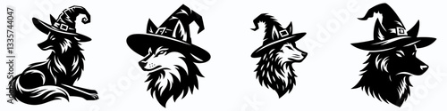Wolf wear witch hat in halloween 0803 4706 vector graphic simple minimalist silhouette a howling lunar night.