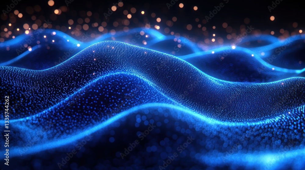 Abstract Blue Wave Digital Art: Glowing Particles and Energy Flow Abstract Blue Wave Digital Art: Glowing Particles and Energy Flow